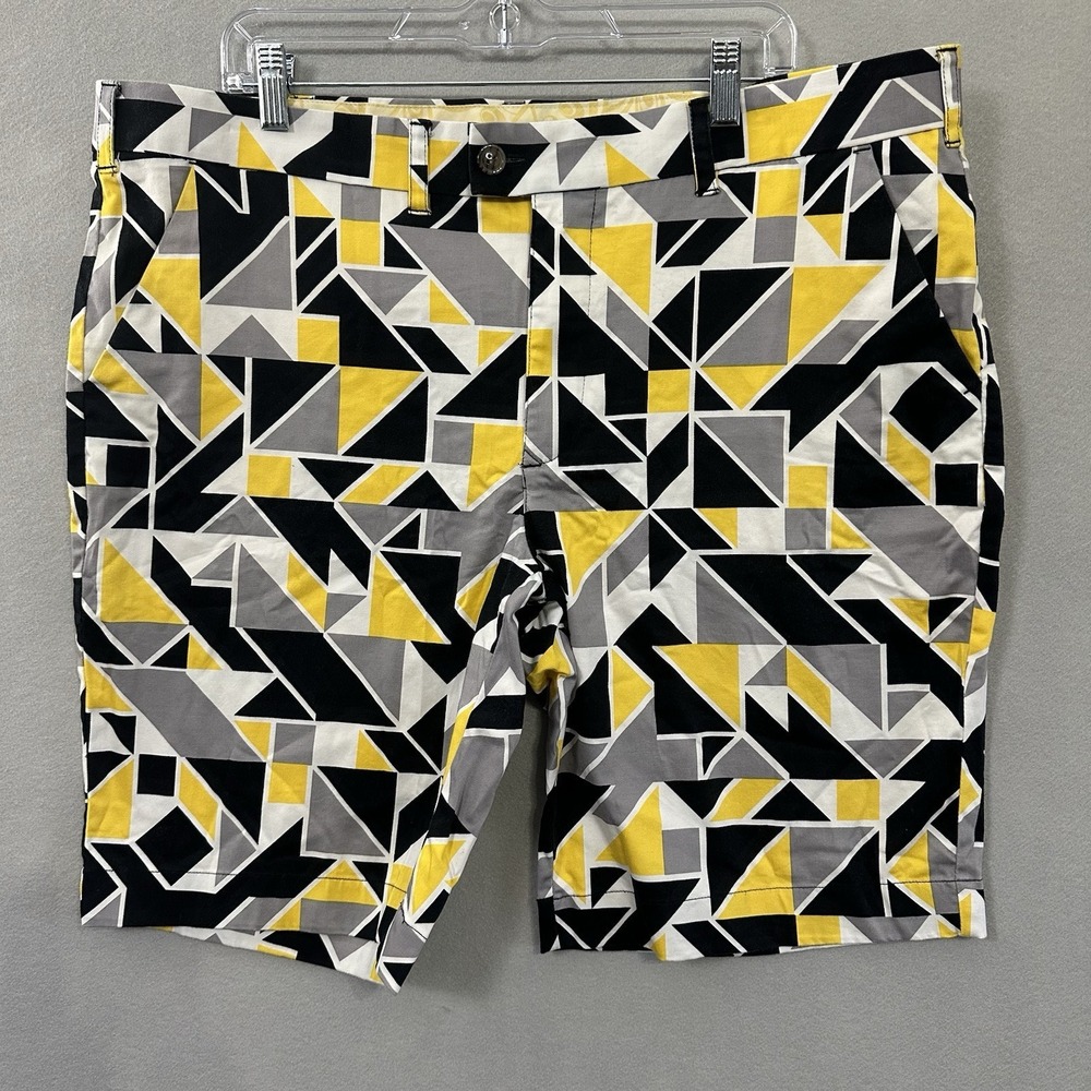 Loudmouth Golf Shorts‎ Yellow Black White Geo Print Ice Pick Hipster Men's 42
